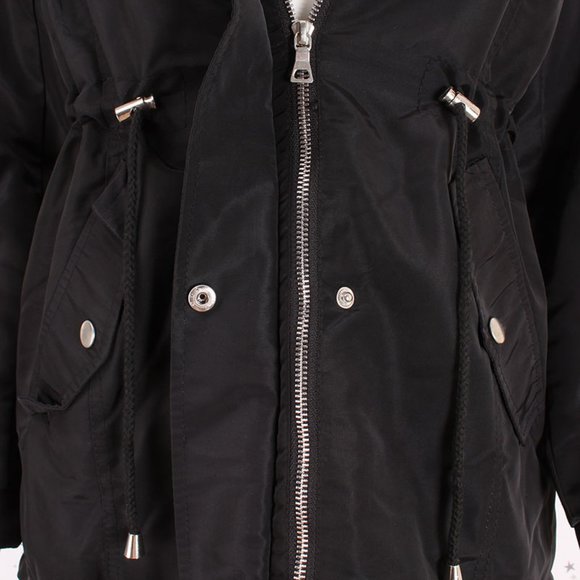 Black Faux Fur Hooded Sherpa Fur Lined Jacket - Picture 10 of 14